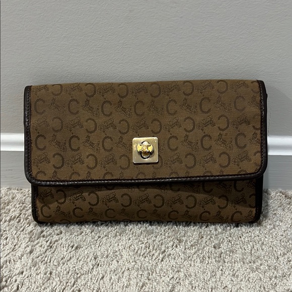 Celine Handbags - Vintage!! Celine Brown Monogram Clutch with Gold Accent